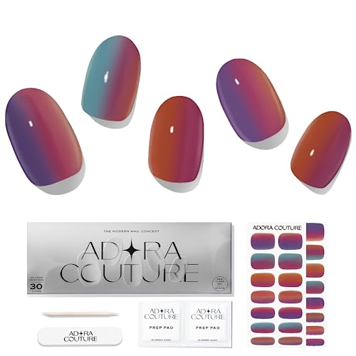 Adora Couture Semi Cured Gel Nail Strips with 30 Pieces, Salon Quality Nail Wraps for Women, Glossy Colorful Jelly UV Gel Nail Stickers, UV Light Required, Tie Dye