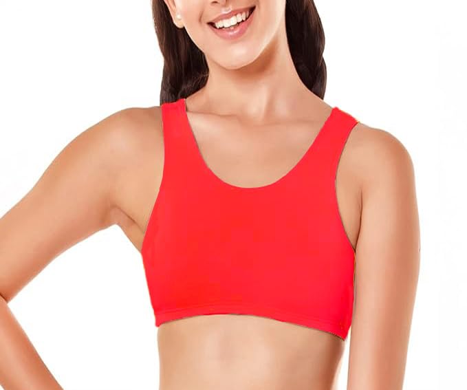 Image of Sports Bra for Women & Girls, Cotton Non-Padded Full Coverage Beginners Activewear Training Bra for Teenager Kids
