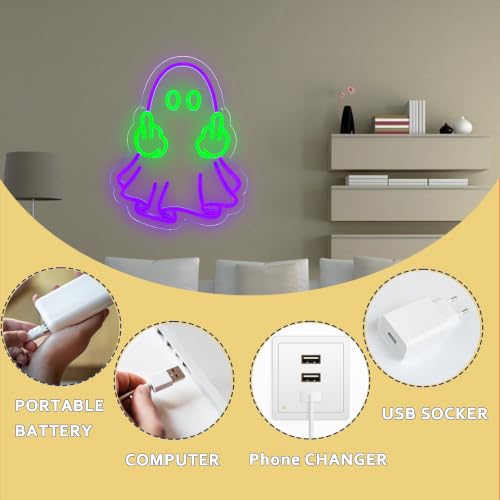 Image of Halloween Ghost Neon Signs for Wall Decor Terror Ghost Neon Light LED Hallowmas Ghost Party Decor Sign USB Powered, for Man Cave Bedroom Gaming Room Birthday Gift(13.3 * 10.4 In)