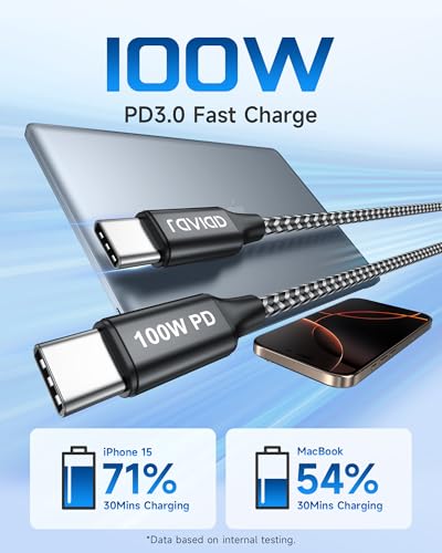 RAVIAD USB Type C ケーブル 短い 30CM 2本セット USB-C & USB-C ケーブル PD3.0 QC3.0 対応 100W/5A 急速充電 データ転送対応 高耐久ナイロン編み cタイプ iPhone 16 15, MacBook Pro, iPad, Galaxy S24 S23 S22 S21 S20, Huawei, Sony, Pixel タイプc機種対応