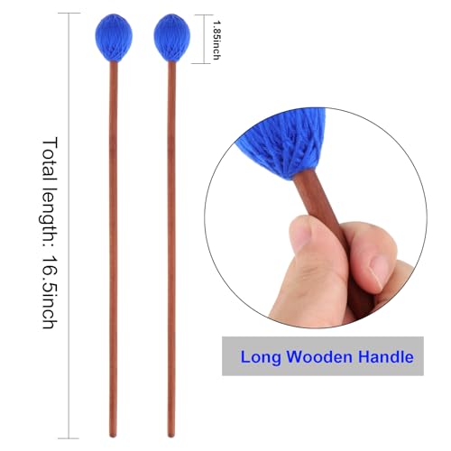 1Pair Marimba Mallets Medium Blue Hard Yarn Head Keyboard Percussion Marimba Mallets with Maple Wood Handle (Blue) - Thumbnail 2