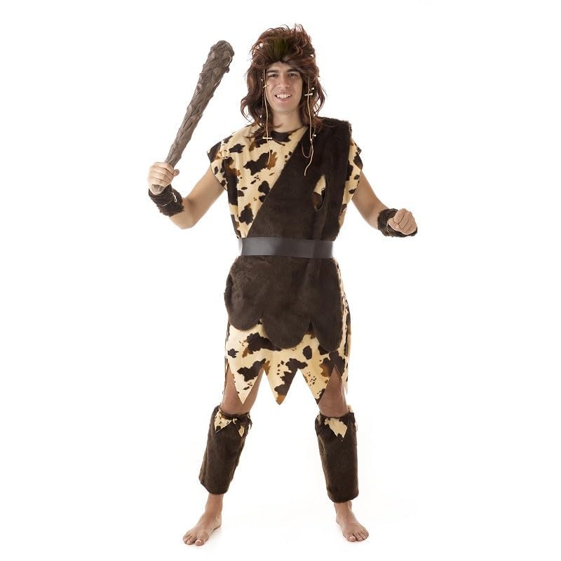 Disfraz de Troglodita Cavernícola para Adulto (Hombre y Mujer) | Traje de Neandertal con Accesorios para Carnaval y Fiestas Temáticas | Fabricado en España