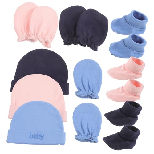 GALPADA 3Sets Newborn Hat with Mittens and Socks Bundle for Boys and Soft and Comfortable Accessories for All Occasions