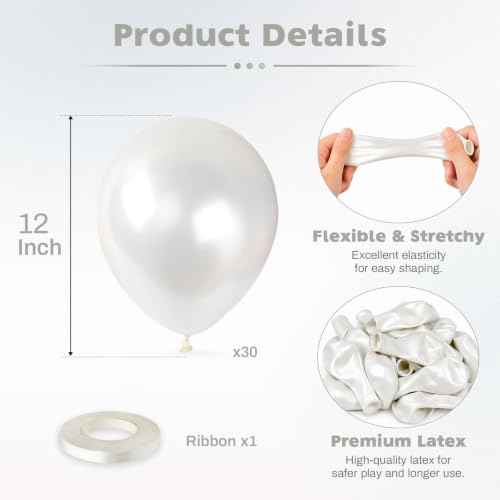 Image of Pearl White Balloons, 12 Inch Pearlescent Pearl Latex Party Balloons | White Pearl Balloons for Wedding, Bridal shower, Baby Shower, Birthday, Anniversaries, Christmas