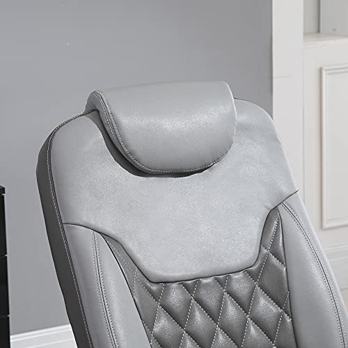 Homcom Pu Recliner Reading Armchair With Footrest, Headrest And Round Steel/Wood Base For Living Room Or Office, Grey #TOP7
