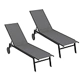 COSTWAY 1/2 Tumbonas Jardin Exterior con Ruedas, Tumbona Reclinable, Respaldo Ajustable en 6 Posiciones, Textilene, Espreguiçadeira Jardim Piscina Terraza Playa (Gris,2)