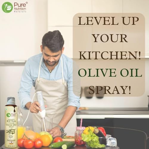 Image of Pure Nutrition Olive Oil Cooking Spray 400ml (200ml X 2)| 100% Organic, Extra Virgin, Cold Pressed, Natural; Cook Healthy with 10X LESS Oil | Ideal for Dressing, Baking, Air-Frying | Good for Skin, Hair & Massage