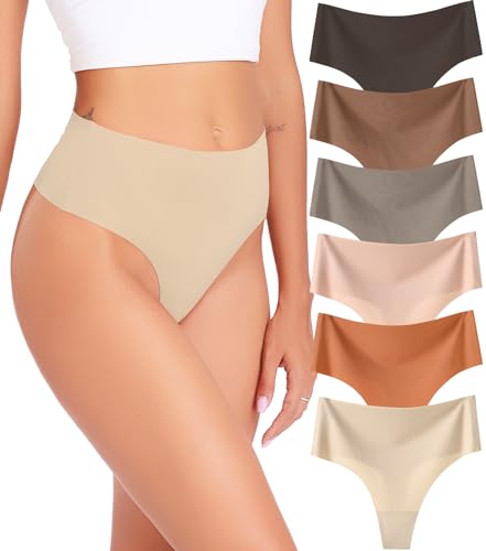 Image of Wealurre Womens Underwear High Waisted Seamless Thongs for Women Breathable No Show Panties for Ladies 6 Pack