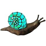 Bieye L10975 Land Snail Tiffany Style Stained Glass Accent Table Lamp for Home Decoration (Cyan, 10' D x 5' W x 5' H)