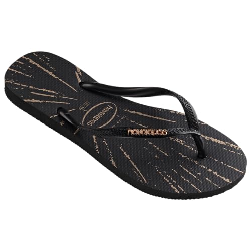 Women's Metallic Print Slim Flip Flop Black/Rose Gold Metallic2