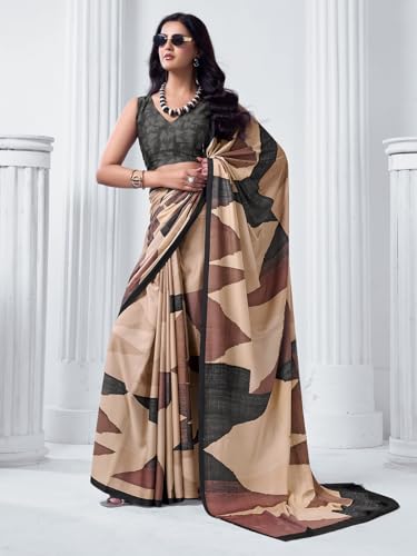 Image of SIRIL Women's Printed Crepe Silk Saree with Unstitched Blouse Piece