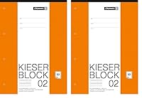 Brunnen KIESER-Block A4, 50 Blatt, 80 g/m², Klasse 2, Lineatur 2, 4-fach gelocht, weiß, Packung mit 2