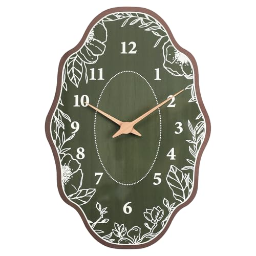 SCOAGE Mid Century Retro Irregular Shape Wall Clock, Silent Non Ticking Battery Operated, 14 x 9 Inch Vintage SCOAGE Mid Century Retro Irregular Shape Wall Clock, Silent Non-Ticking Battery Operated, 14 x 9 Inch Vintage Boho Green Art Clock for Living Room, Bedroom, Entryway, Mantel Decor