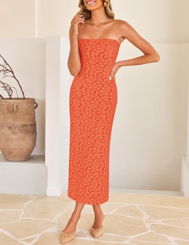 Image of ZESICA Women's 2026 Summer Floral Strapless Bodycon Midi Dress Off Shoulder Beach Formal Cocktail Wedding Guest Long Dresses