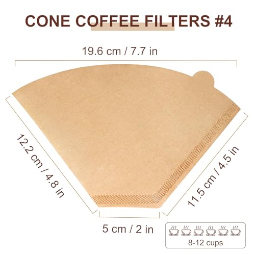 Image of 200Pcs #4 Coffee Filters Cone 8-12 Cup for Drip Coffee Maker | Disposable Unbleached Natural No Blowout Paper Filters 4 Compatible with Ninja, Cuisinart, Pour Over and DripCoffee Maker