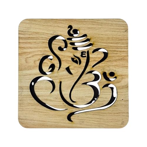 Image of MDF Laser Cut Ganesh Ji Wall Hanging | Decorative Wooden Lord Ganesha Cutout for Home Temple Office Pooja Room 5 * 5 Inch (Light Brown)