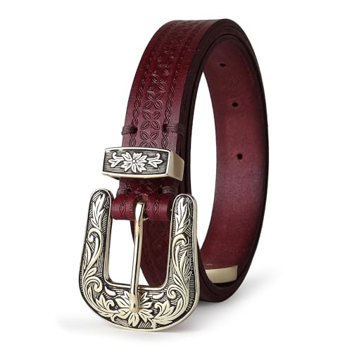 Image of 25mm Genuine Leather Waist Belt for Women - Fancy Vintage Buckle Belt For Jeans | Stylish Adjustable Party Belt For Ladies /Girls /Women | Waist Size 28-44 Inches