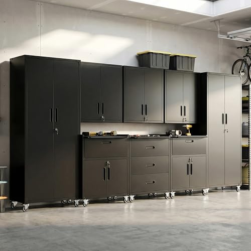 Image of Garage Cabinet System | Heavy Duty Steel All-in-One Modular Garage Cabinet Set for Ultimate Workshop Organization | Easy Assembly Garage Storage Cabinets & Tool Bench