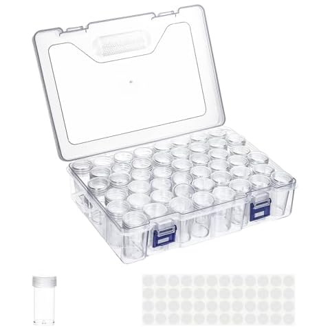 Yebeauty Diamond Painting Storage Boxes, 1 Pack 48 Grids Plastic Diamond Painting Art Accessories Storage Containers Clear Bead Organizer Box Storage Case with Label for Jewelry Nail Art Crafts Cover