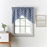 CHF Morocco Ogee Print Window Kitchen Swag Pair, Rod Pocket, 58W x 14L inch, Navy