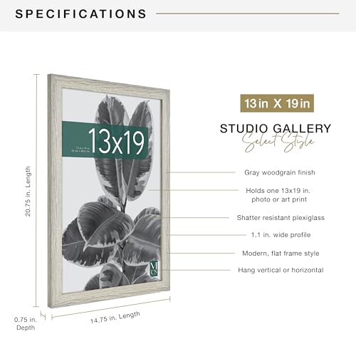 MCS Studio Gallery 13x19 Picture Frame Gray Woodgrain, Rectangle Photo Frame for Photos, Posters & Art Prints (1-Pack)