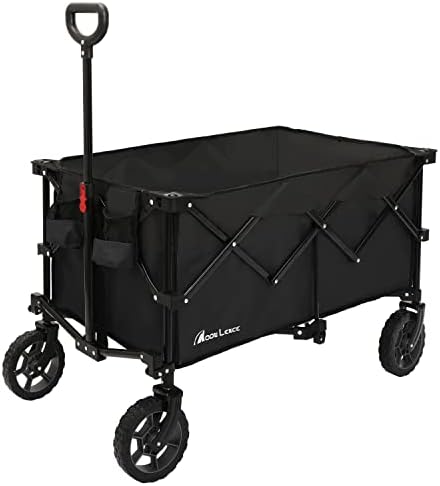 Moon Lence Collapsible Wagon Cart Heavy Duty Folding Cart Garden Portable Hand Cart with Universal Wheels, Adjustable Handle & Drink Holders