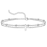 CHIC & ARTSY Cross Anklet 925 Sterling Silver Sideways Cross Anklet Bracelet Christian Cross Layered