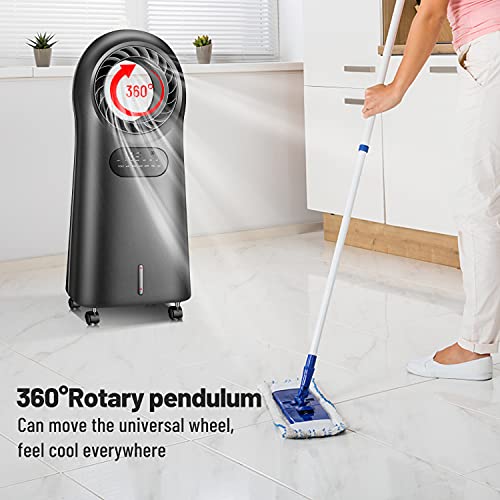 Evaporative Air Cooler, 3-In-1 Portable Air Conditioner For Room Personal Bladeless Fan/Ac Cooling & Humidification, 3 Wind Speeds, 3 Modes, 360° Oscillation, 1-8H Timer, Color Night Light,Tower Fan For Home Office (Black) #TOP3