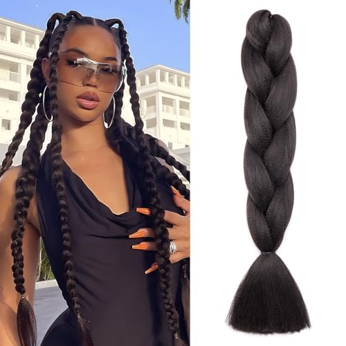 Benehair Pelo para Trenzas Africanas 60cm Jumbo Extensiones Pelo para Trenzas Africanas Sintético Braiding Extensiones Para Ganchillo Trenzado de Extensiones Negro