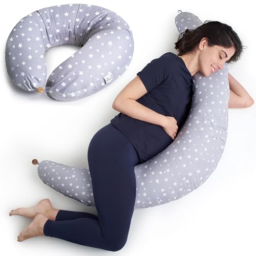 Niimo Cuscino Allattamento e Gravidanza XXL - Cuscino Gravidanza per Dormire con Federa 100% Cotone, Ciambella Allattamento Neonato
