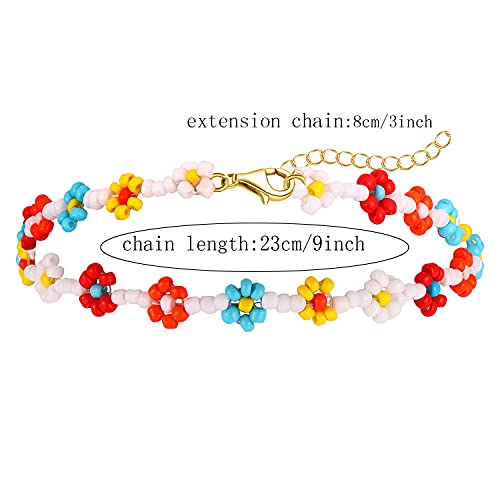 Image of Beaded Anklets for Women Boho Cute Daisy Flower Bead Ankle Bracelets Handmade Waterproof Surfer Anklet Summer Beach Foot Jewelry for Women