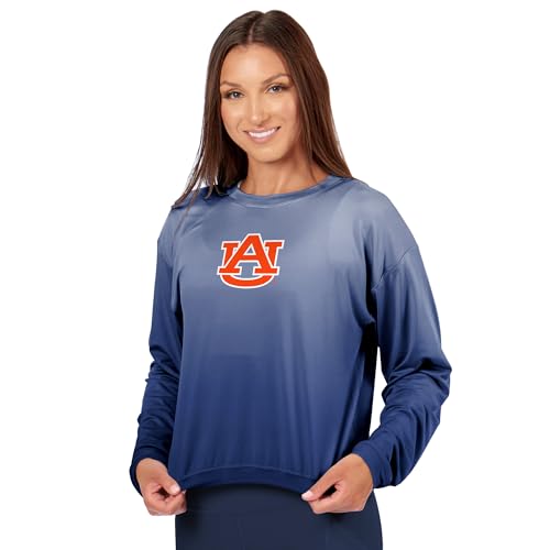 NCAA Auburn Tigers Women's Long Sleeve High-Low Top, Ombre Wash Crewneck T-Shirt, Officially Licensed Fan Apparel, Large