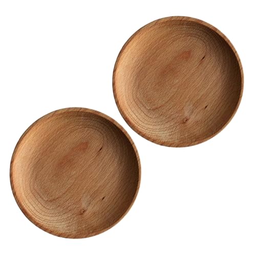 BRIGHTFUFU 2pcs Wood Round Snack Plate Round Appetizer Plates Khaki Plates for Appetizer Wooden Appetizer Tray