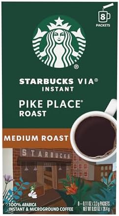 Starbucks VIA Instant Coffee, Medium Roast Coffee, Pike Place Roast, 100% Arabica, Single-Serve, 1 Box (8 Packets)