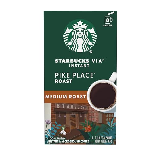 Starbucks VIA Instant Coffee, Medium Roast Coffee, Pike Place Roast, 100% Arabica, Single-Serve, 1 Box (8 Packets)