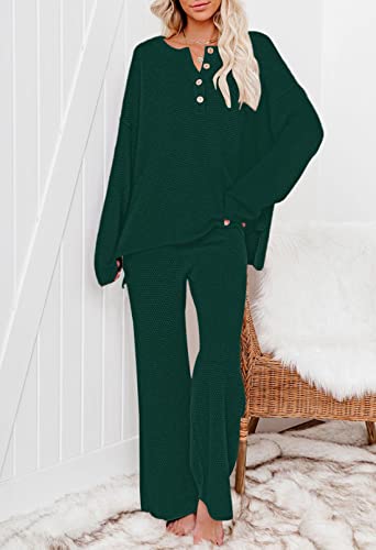 Pink Queen Women's 2 Piece Fall Outfit Lounge Set Long Sleeve Button Pullover Sweater Matching Wide Leg Pants Knit Sweatsuit4