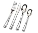 200 Silver Plastic Cutlery Premium Quality Fancy Disposable Silverware Polished, 50 Forks, 50 Knives, 50 Teaspoons & 50 Soup Spoons, Heavy Duty Flatware Utensils for Parties, Weddings