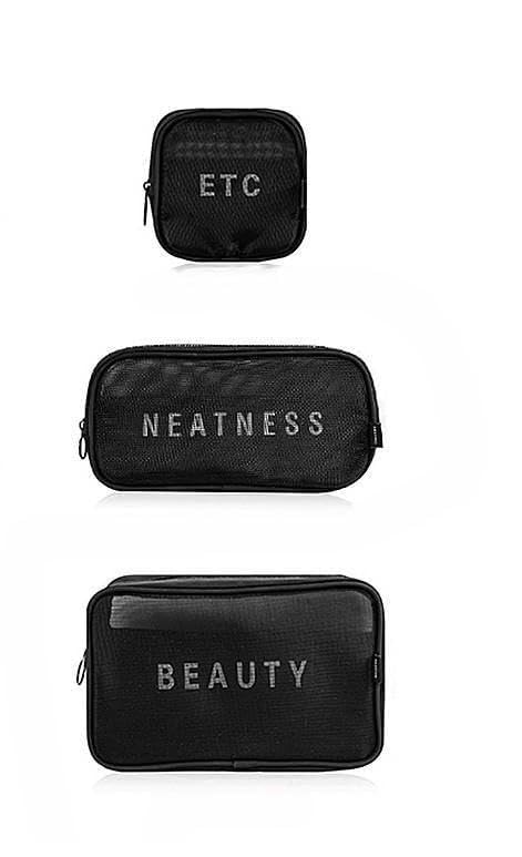 (ONLY POUCHES) Travel Nylon Mesh Makeup Bags Set 3 Pieces See Through Zipper Pouch Travel Cosmetic And Toiletry Kit Organizer Bag 3 Pack Of S M L 3-in-1-mkup-nvyblu-09-14 SB-P9297