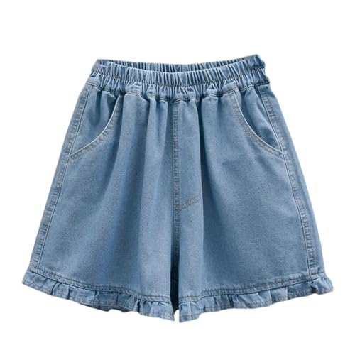 Pantalon court en jean pour femme XS | Short mi-long à volants bleu