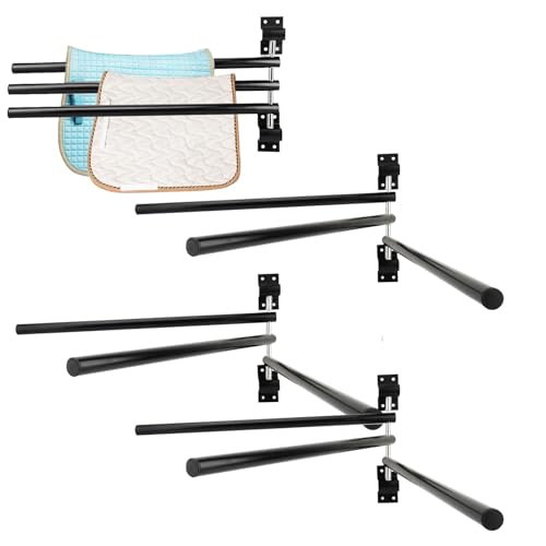 HDYEGY 4 Pack Saddle Pad Rack with 3 Bar,Wall Mounted Swinging Horse Blanket Rack for Hanging Blankets & Pads, Ideal for Horse Stall, Tack Room, Stable and Barn