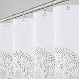 Jubilantex Tan and White Embroidered Shower Curtain for Bathroom, Farmhouse Boho Floral Fabric White...