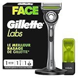 Gillette Labs Rasoir Homme avec Barre Exfoliante, Manche Réutilisable, Noir, Cartouche De Recharge GilletteLabs A 5 Lames De La Marque, Rasage du Visage Confortable, Coffret avec Socle Magnétique