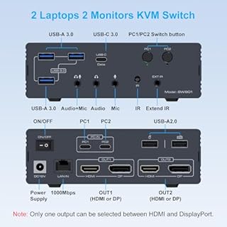 KVM Switch 2 Monitors 2 Computers Docking Station 16-in-2 4K60Hz for M1/M2/M3/M4 Thunderbolt KVM Switcher Support USB3.0/USB C in DP/HDMI Out Extended/Mirrored Mode for Windows Mac
