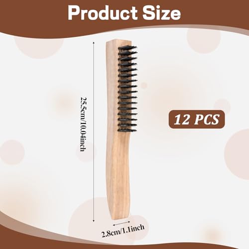 Image of 10 Inches Wire Brush Wooden Handle, 12 PCS Multi-Purpose Stainless Steel Wire Scratch Brush Welding Wire Brushes for Cleaning Welding Slags and Rust