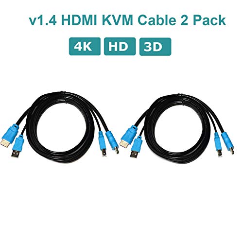 MT-VIKI 2 Pack USB KVM Cable - 6ft, 4K HDMI USB A/B Twin Cord for Standard KVM Switch