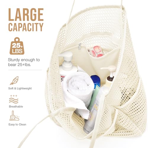 Image of KPX Beach Bag with Mini Pocket, Beach Tote Bags for Women Large Foldable Mesh Swimming Pool Travel Bags - Sandproof