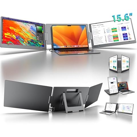 KYY Laptop Screen Extender, 15.6" Laptop Monitor Extender with Type-C Plug&Play, 1080P FHD Portable Triple Monitor for Laptop with Alloy Dual Monitor fits 13"-17", Portable Monitor for Mac/Wins/Chrome Cover