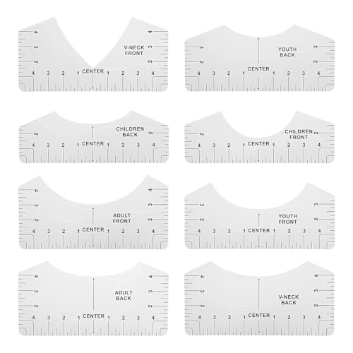 8 Pack T-Shirt Alignment Ruler Set, Neckline Calibration Guide Tool T Shirt Rulers to Center Designs for Sublimation Sewing DIY Clothing Projects Heat Press HTV Heat Transfer (White)