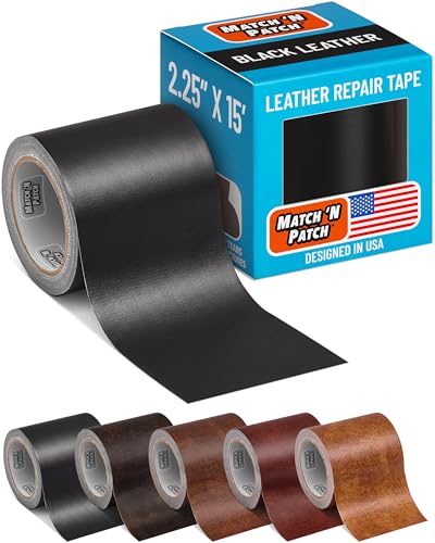 MATCH N PATCH Leather Repair Tape - Black (4.5 m x 5.7 cm roll) Self Adhesive Leather Patch with Printed Leather Pattern for Sofas Chairs & Vinyl - Fix Rips & Scratches Crafts & DIY