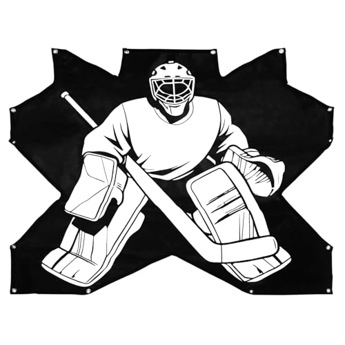 ANDGOAL Hockey Goal Target 72x48 Inch Regulation Size Ice Hockey Net Shooting Tarp: Heavy Duty PVC Goalie Trainer 7 Holes - Waterproof Practice Aid with Bungee Cords for Rink Skills